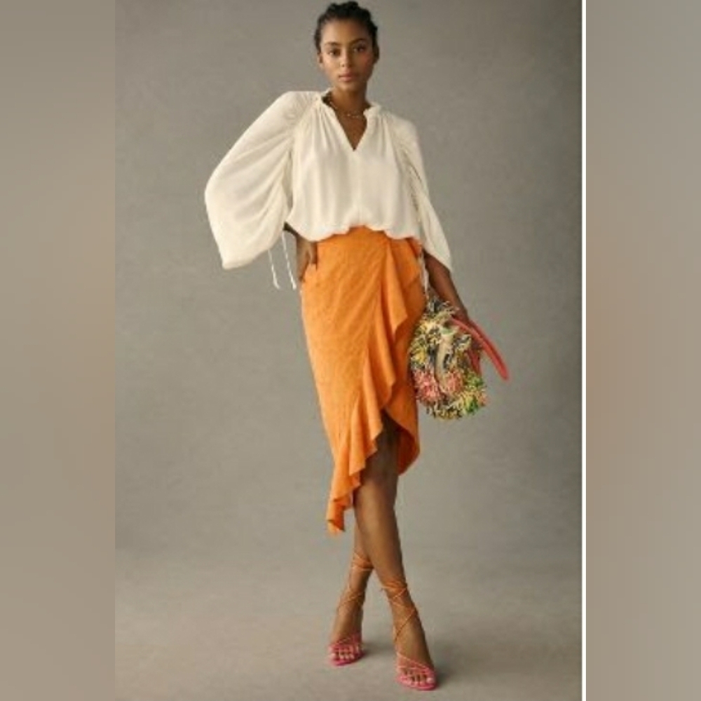 Maeve Slim Ruffle Wrap Skirt